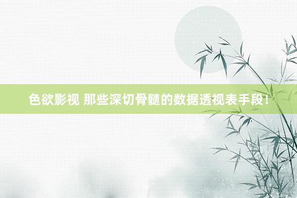 色欲影视 那些深切骨髓的数据透视表手段！