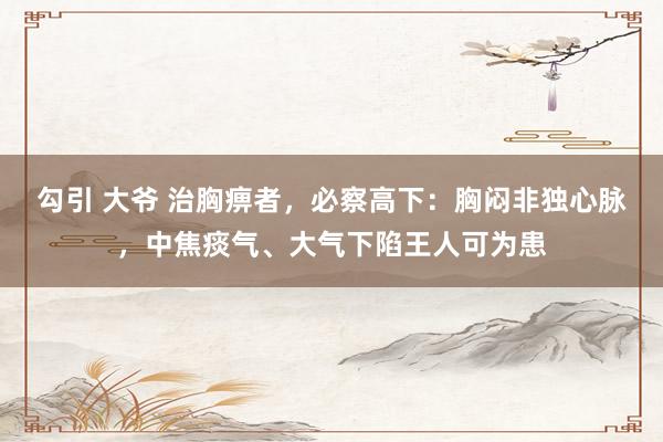 勾引 大爷 治胸痹者，必察高下：胸闷非独心脉，中焦痰气、大气下陷王人可为患